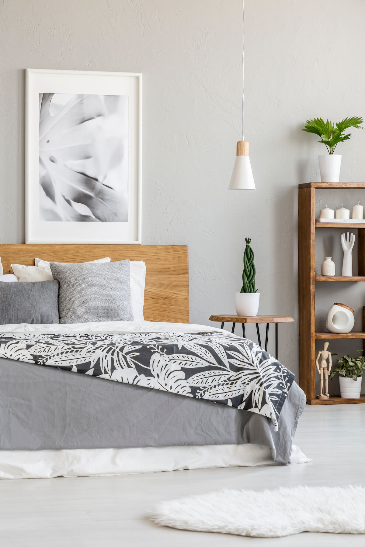 tidy bedroom with shelf