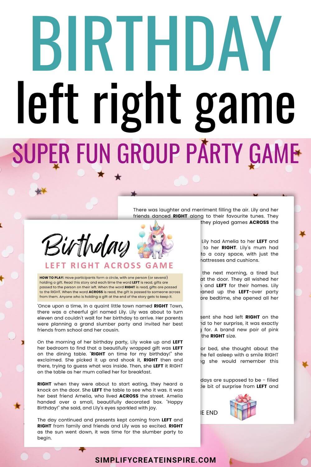 birthday left right game.