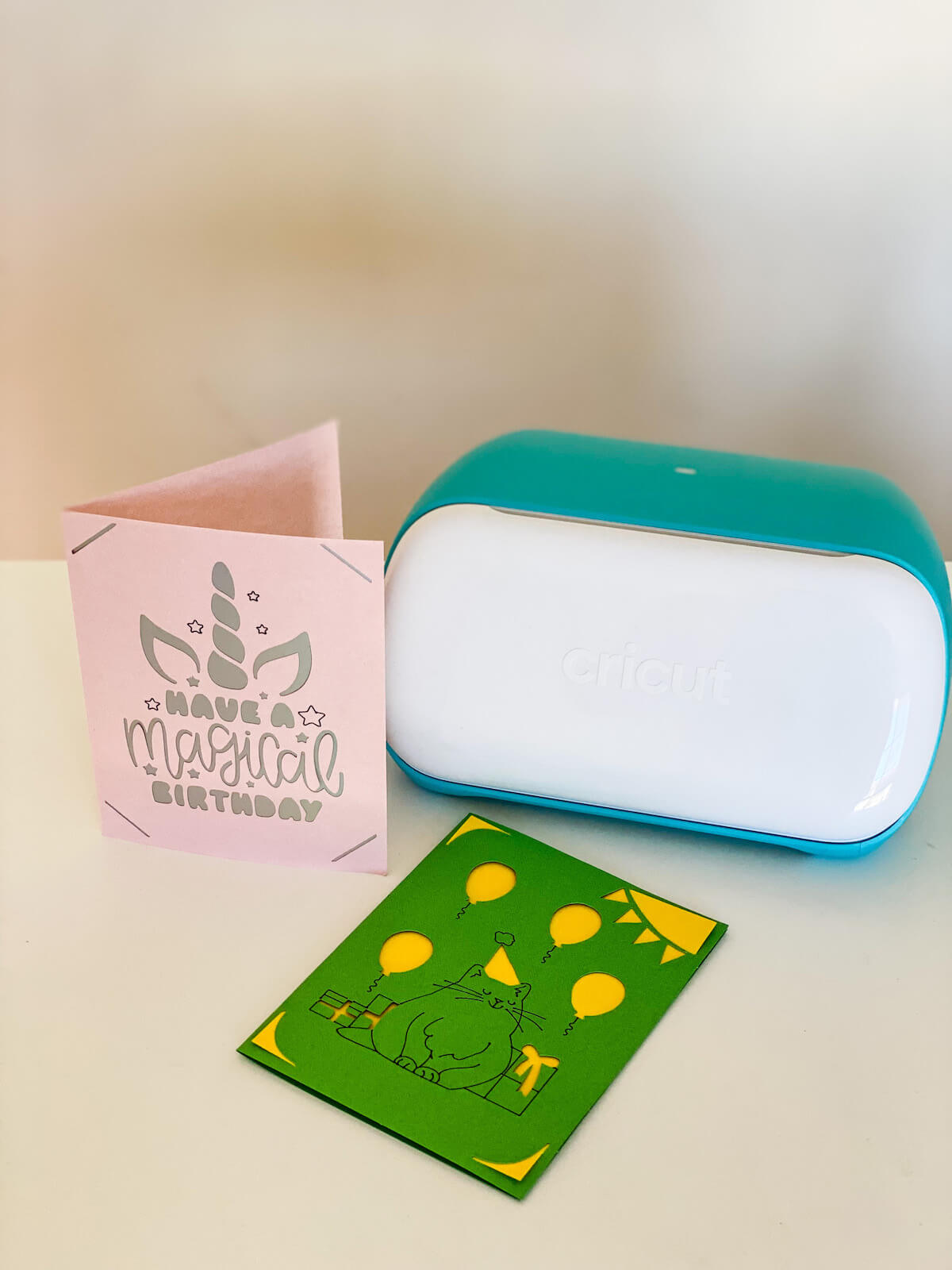 Cricut joy and 2 cards made using the cricut joy design space