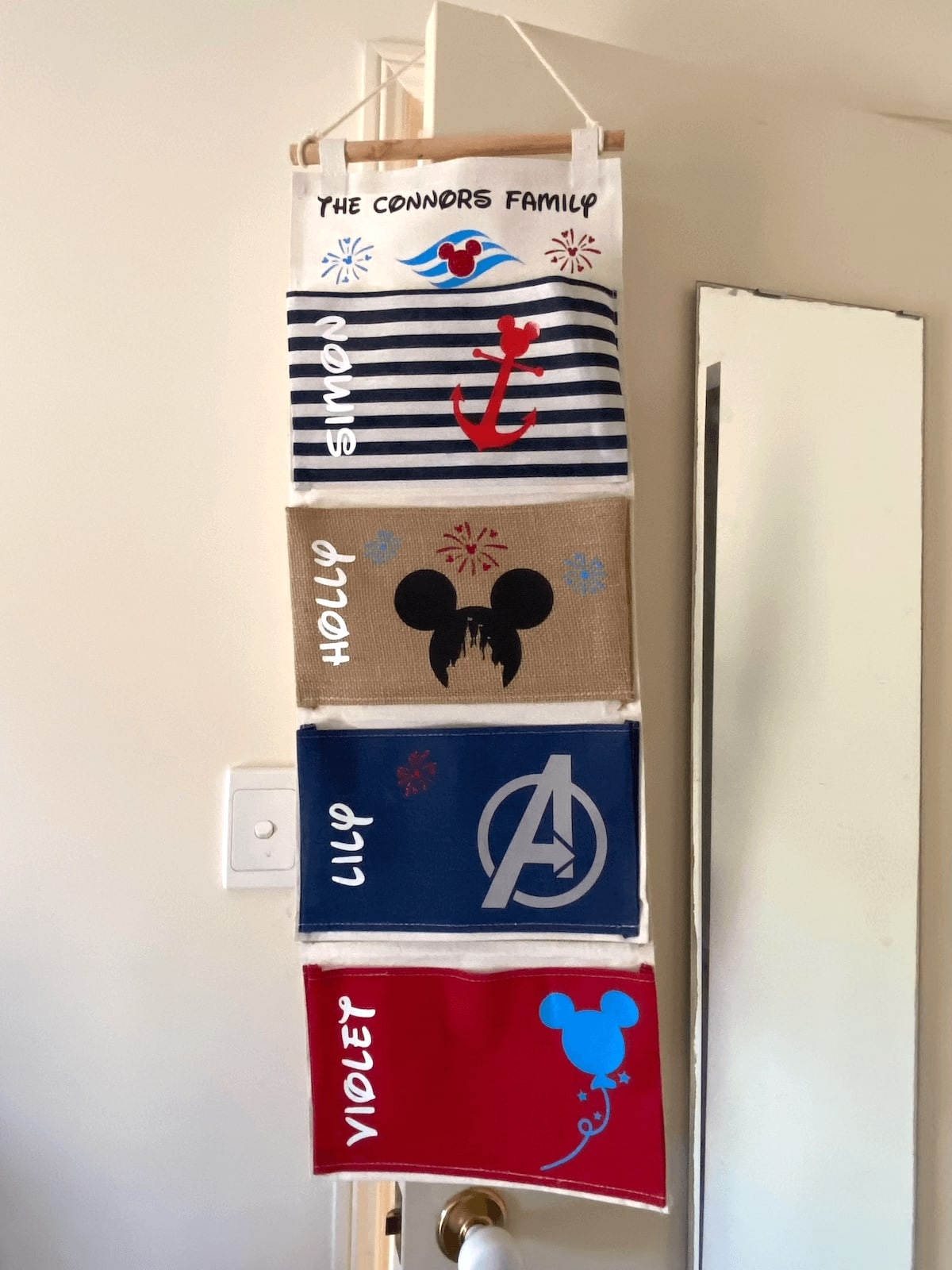 diy disney cruise fish extender hanger on door.