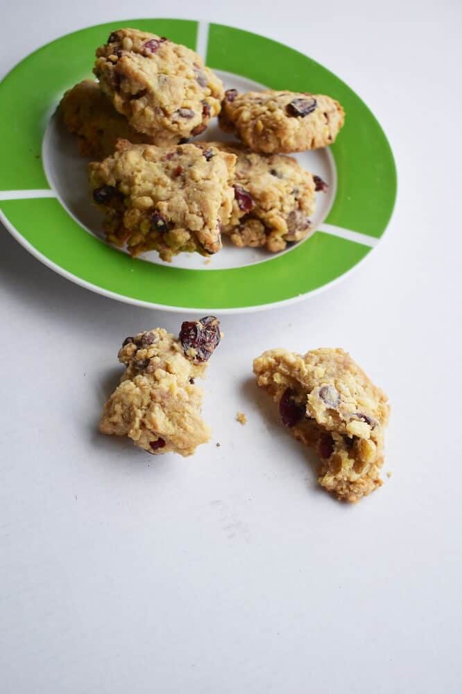 cranberry cookies with chocolate chips and rice bubbles