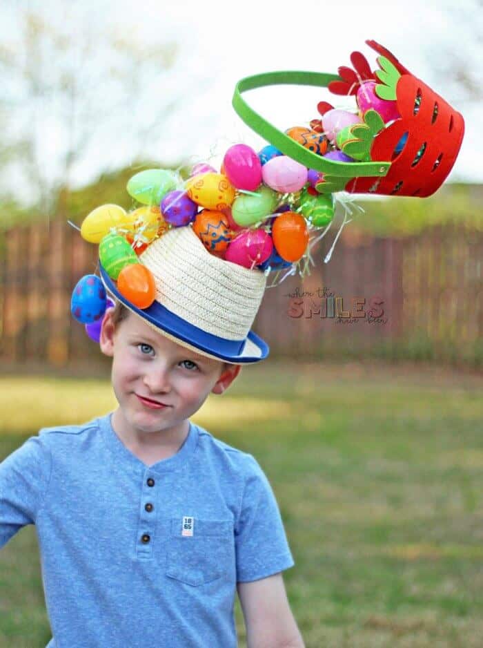 Gravity defying easter hat with eggs