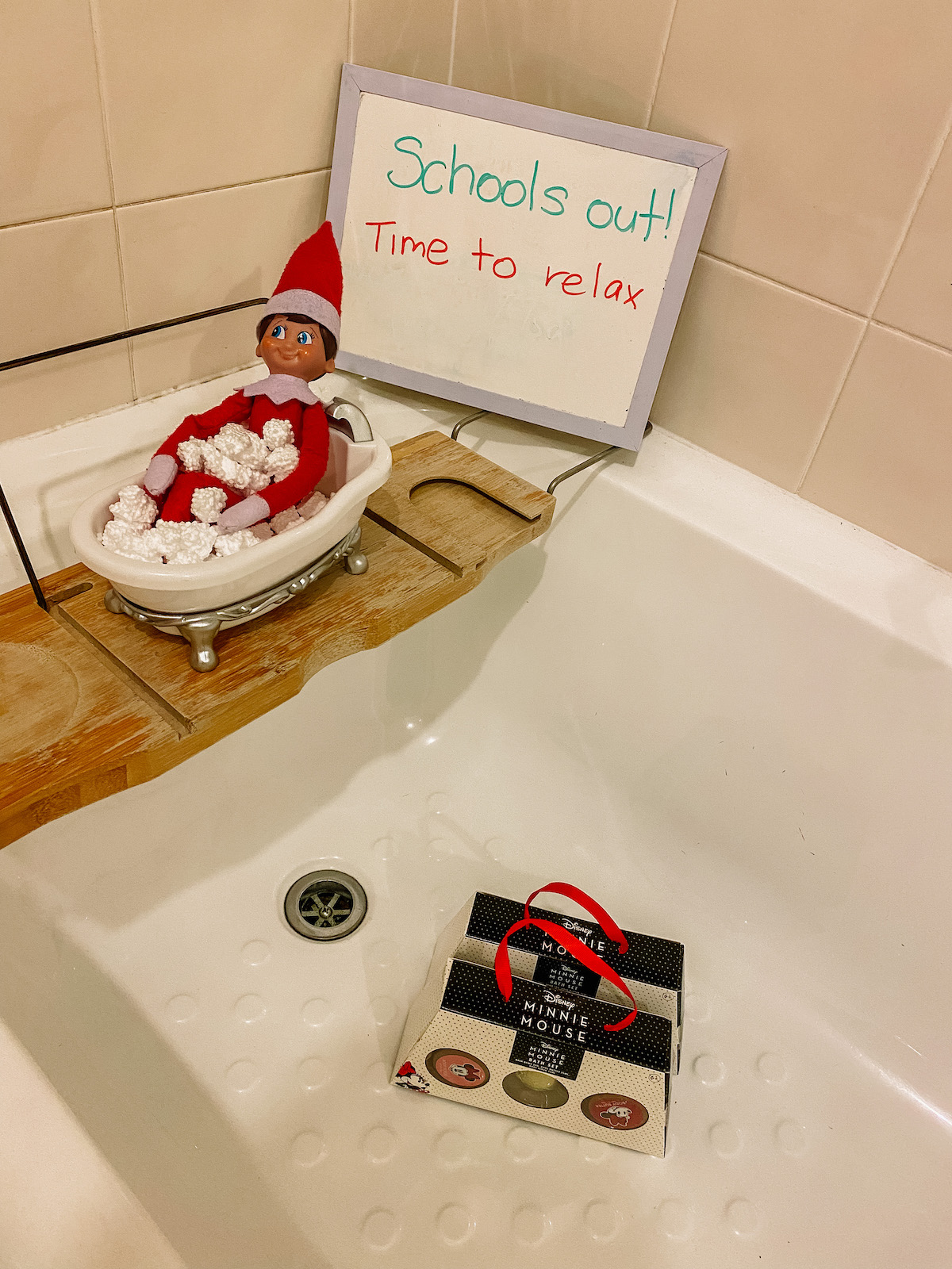 elf on the shelf in the bath