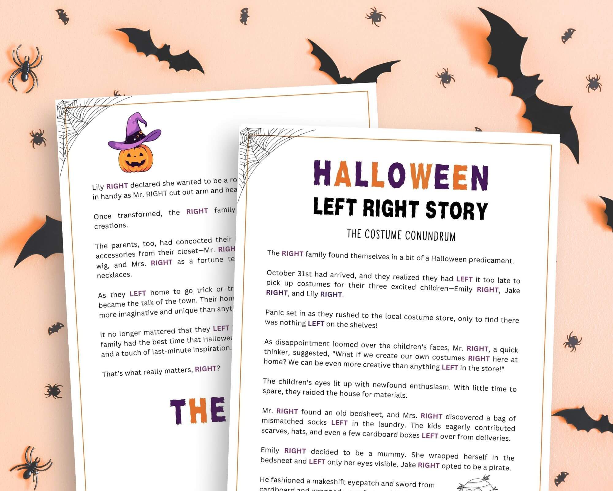 free printable left right game on halloween background