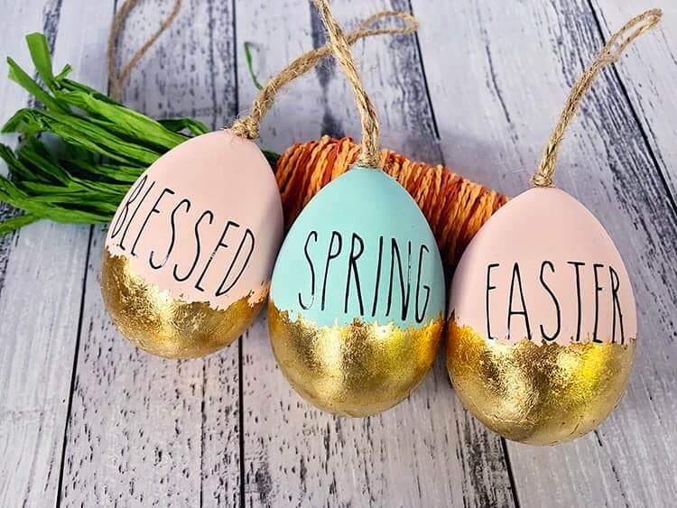 cricut vinyl decorated easter eggs with gold foil