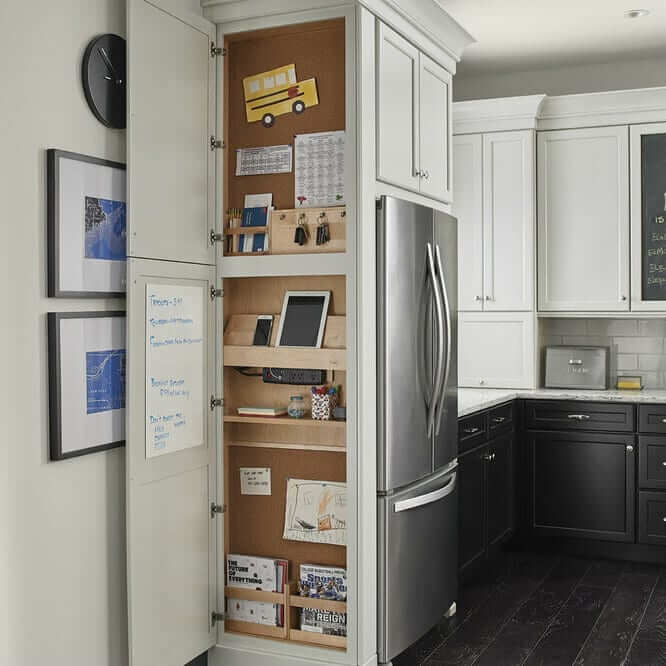 hidden family command centre inside cupboards