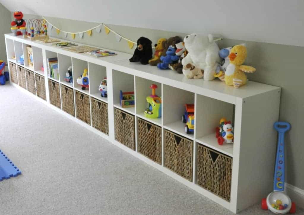 Playroom with Ikea expedit shelves
