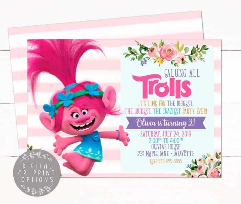 Trolls party invitations