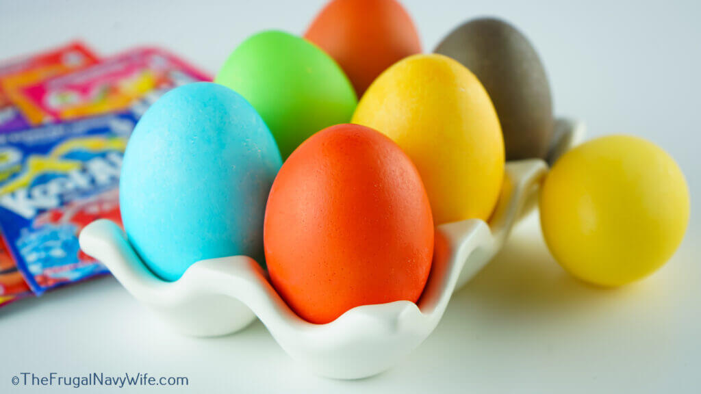 bright coloured easter eggs dyed with kool aid