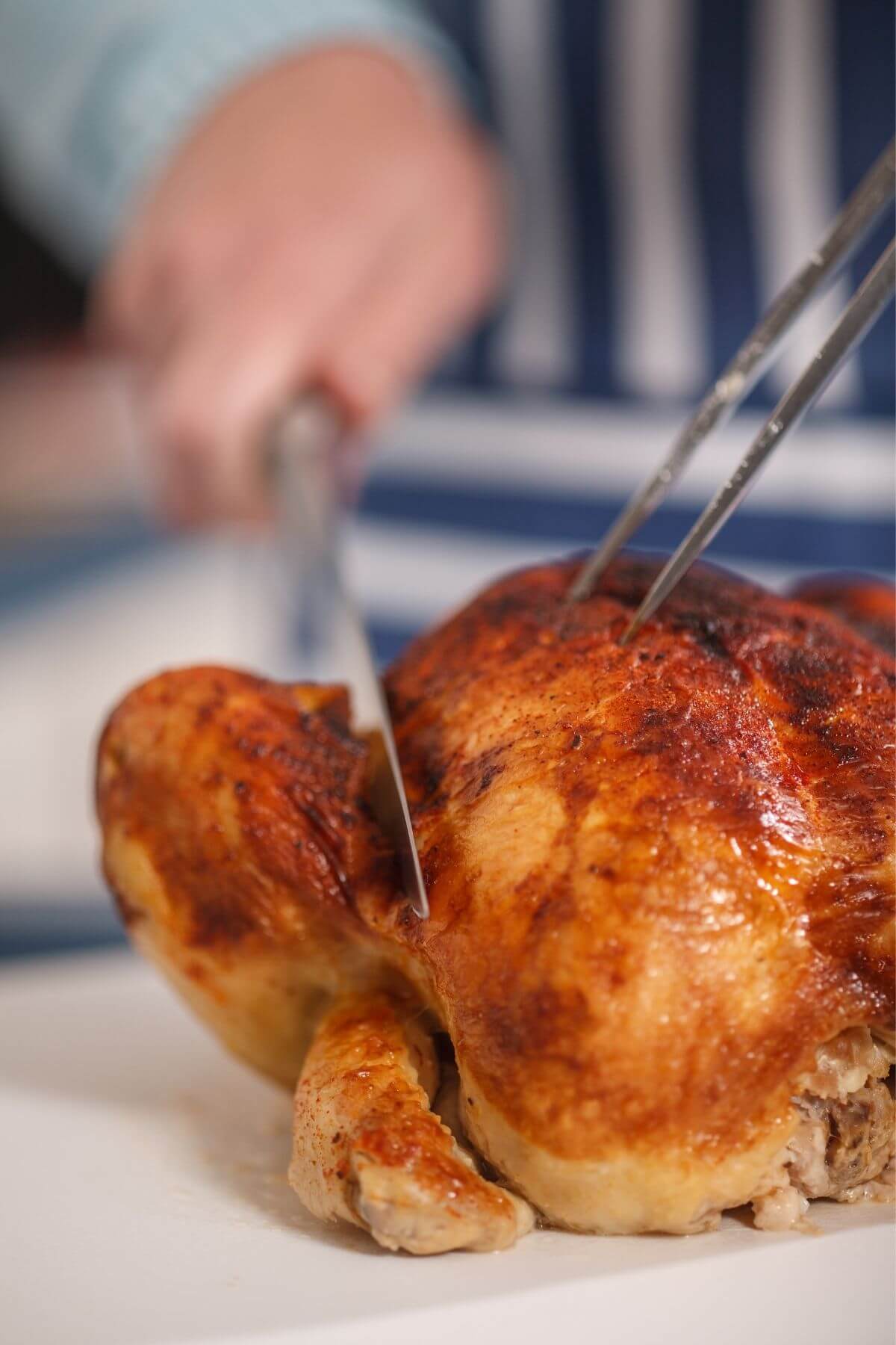 carving a rotisserie chicken