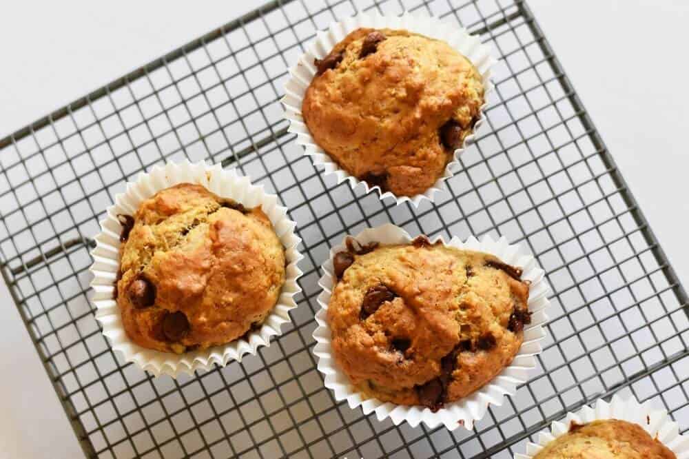 Moist banana muffins with chocolate chips