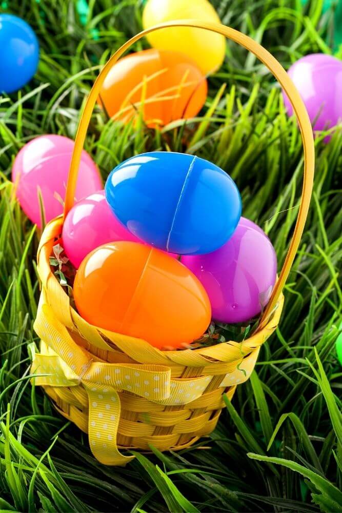 Plastic easter eggs in a basket