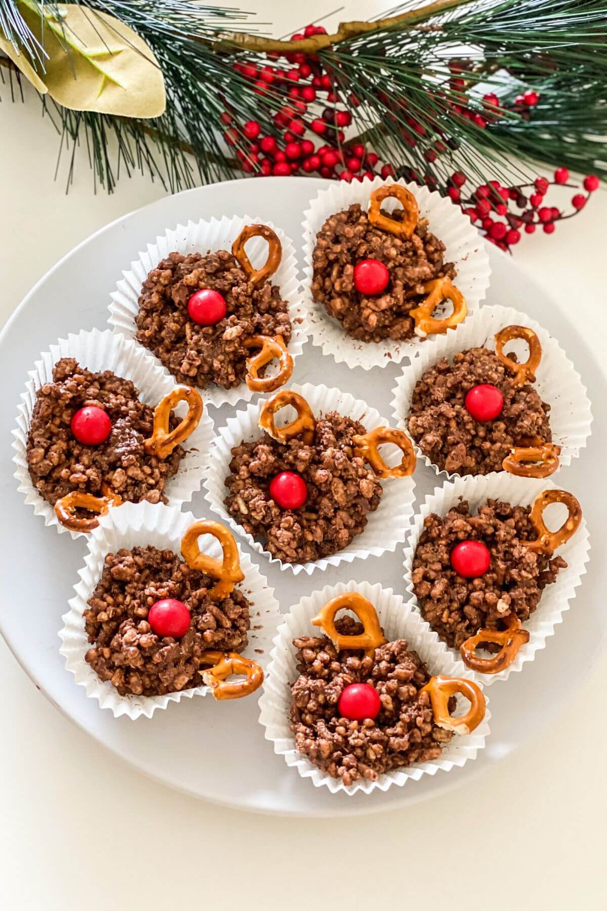 reindeer chocolate crackles on a plate