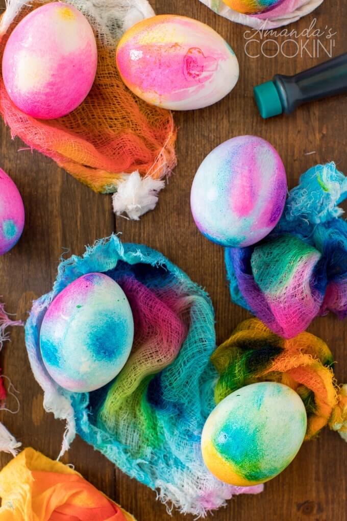 tie dye easter eggs and cheesecloth