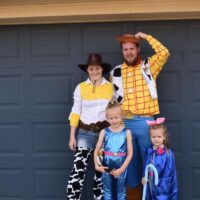 Family toy story costume with jessie, woody, barbie and bo peep