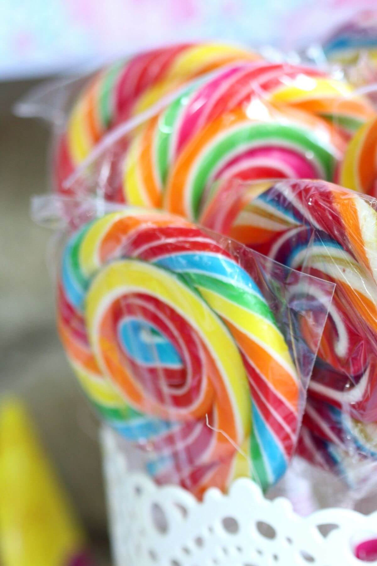 Large lollipops in a bowl