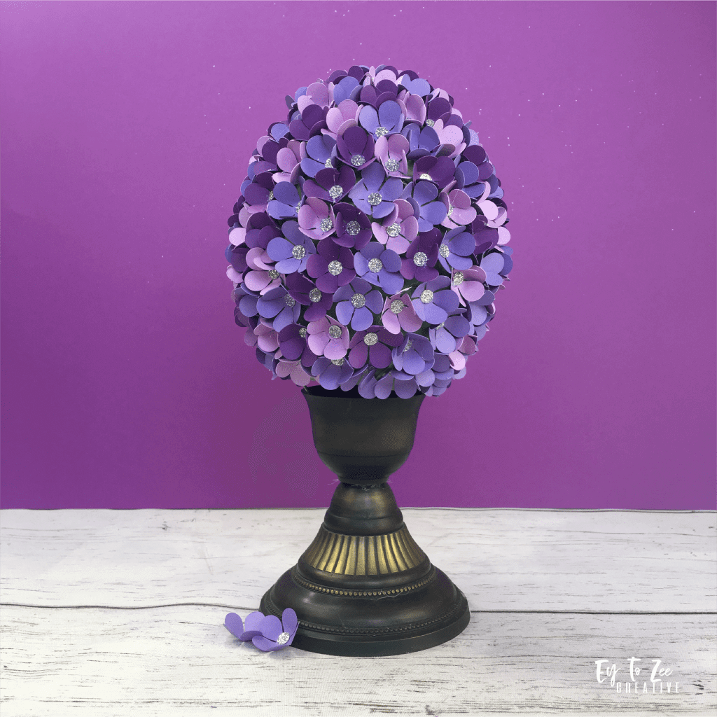 easter egg topiary with purple flowers