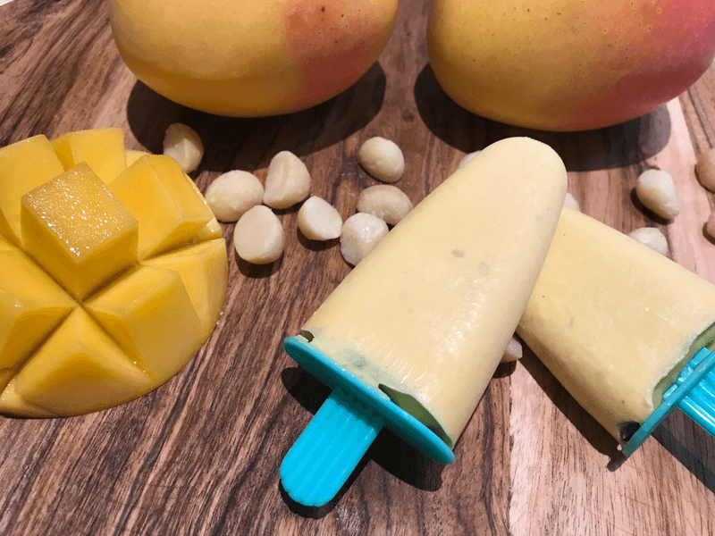 Mango macadamia ice block after school snack idea