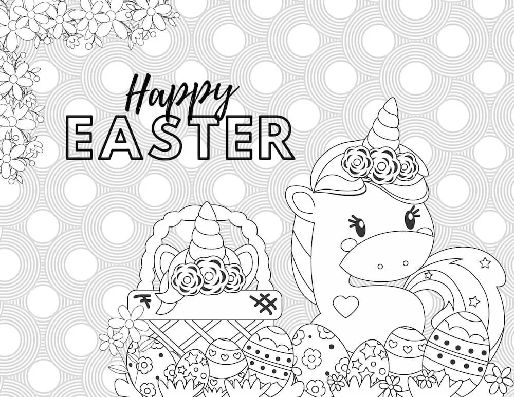 Unicorn easter colouring sheet