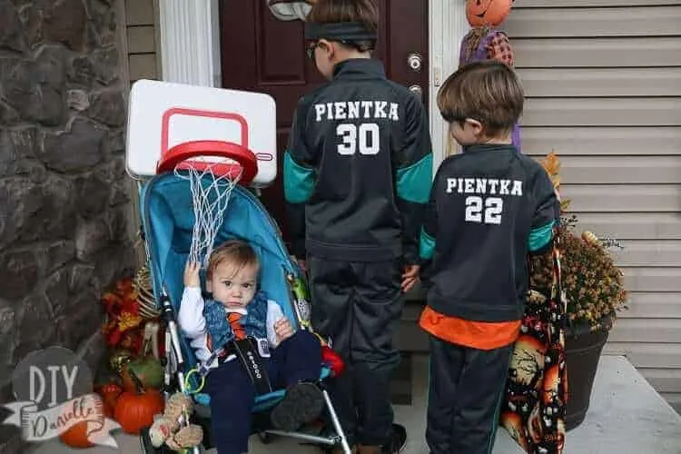 family basketball team costume with pram net