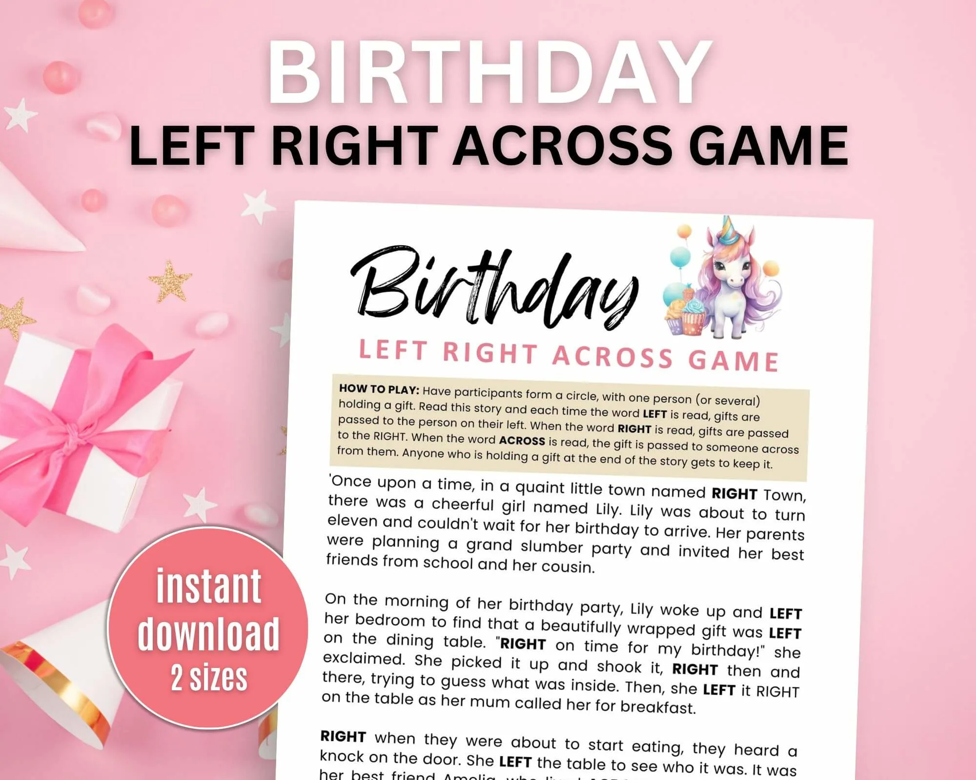 printable birthday left right across game.