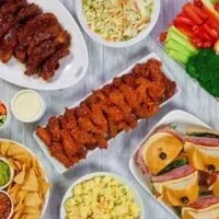 potluck party with different dishes on a table