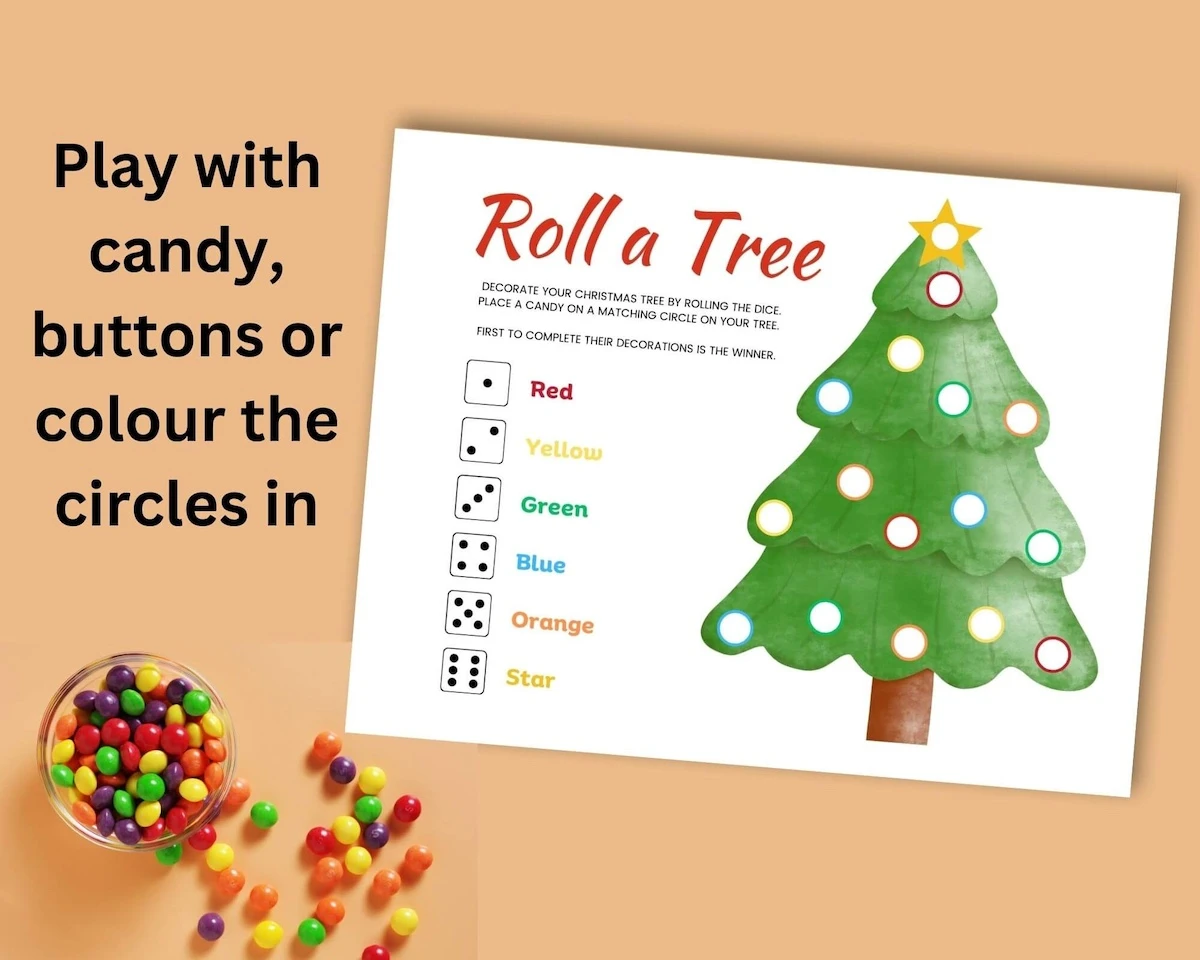 christmas roll a tree candy dice game.