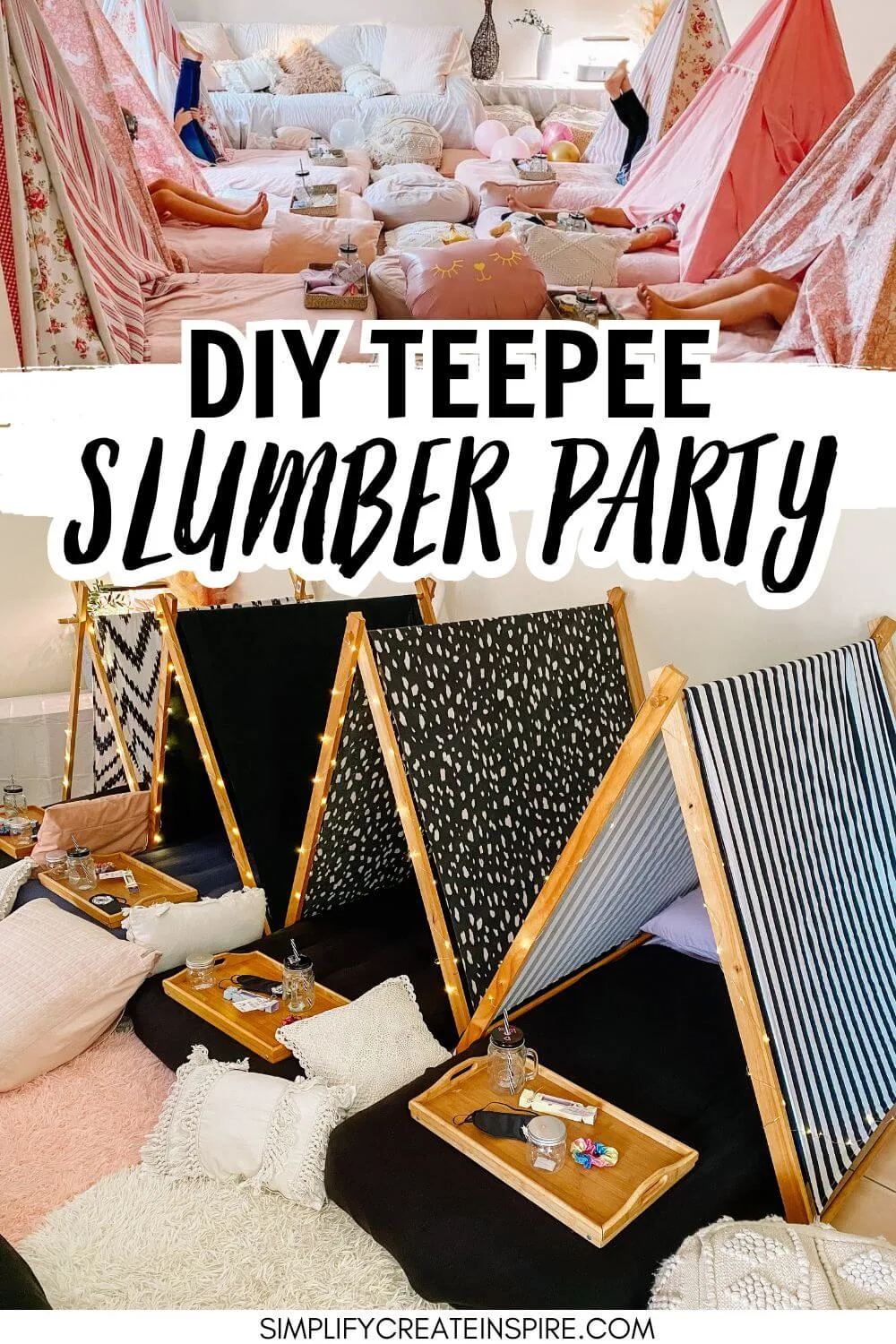 DIY teepee slumber party ideas and indoor glamping party activities.