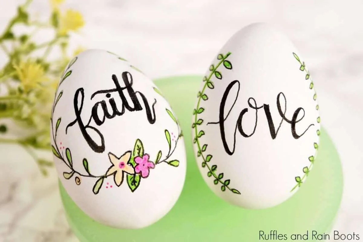 hand lettered easter eggs with faith and love written