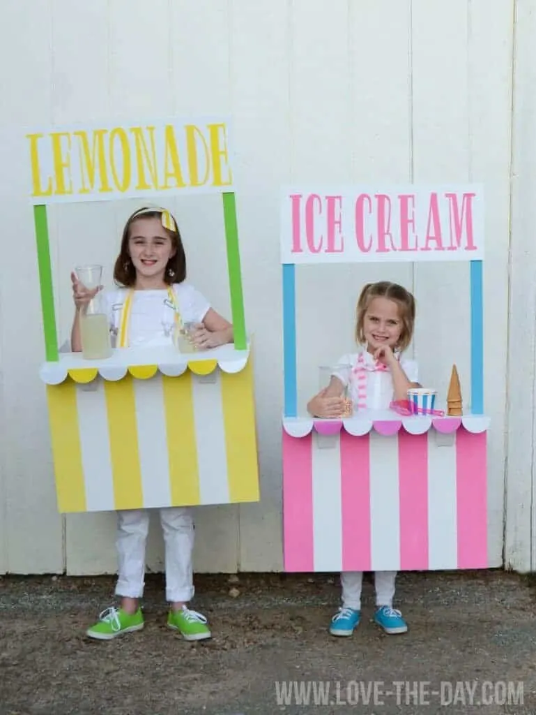 DIY ice cream stand and lemonade stand costumes