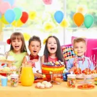 kids at a birthday party with decorations