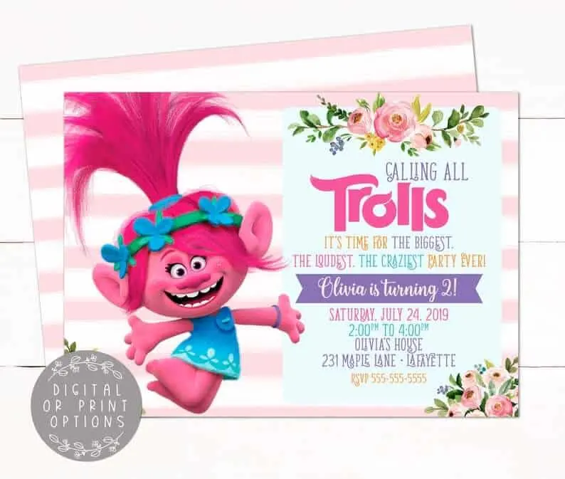 Trolls party invitations