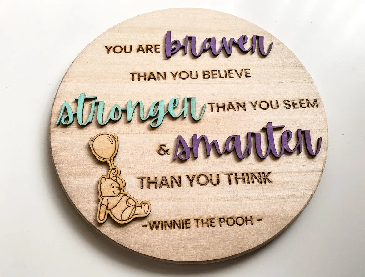 wooden winnie the pooh laser engraved and laser cut sign