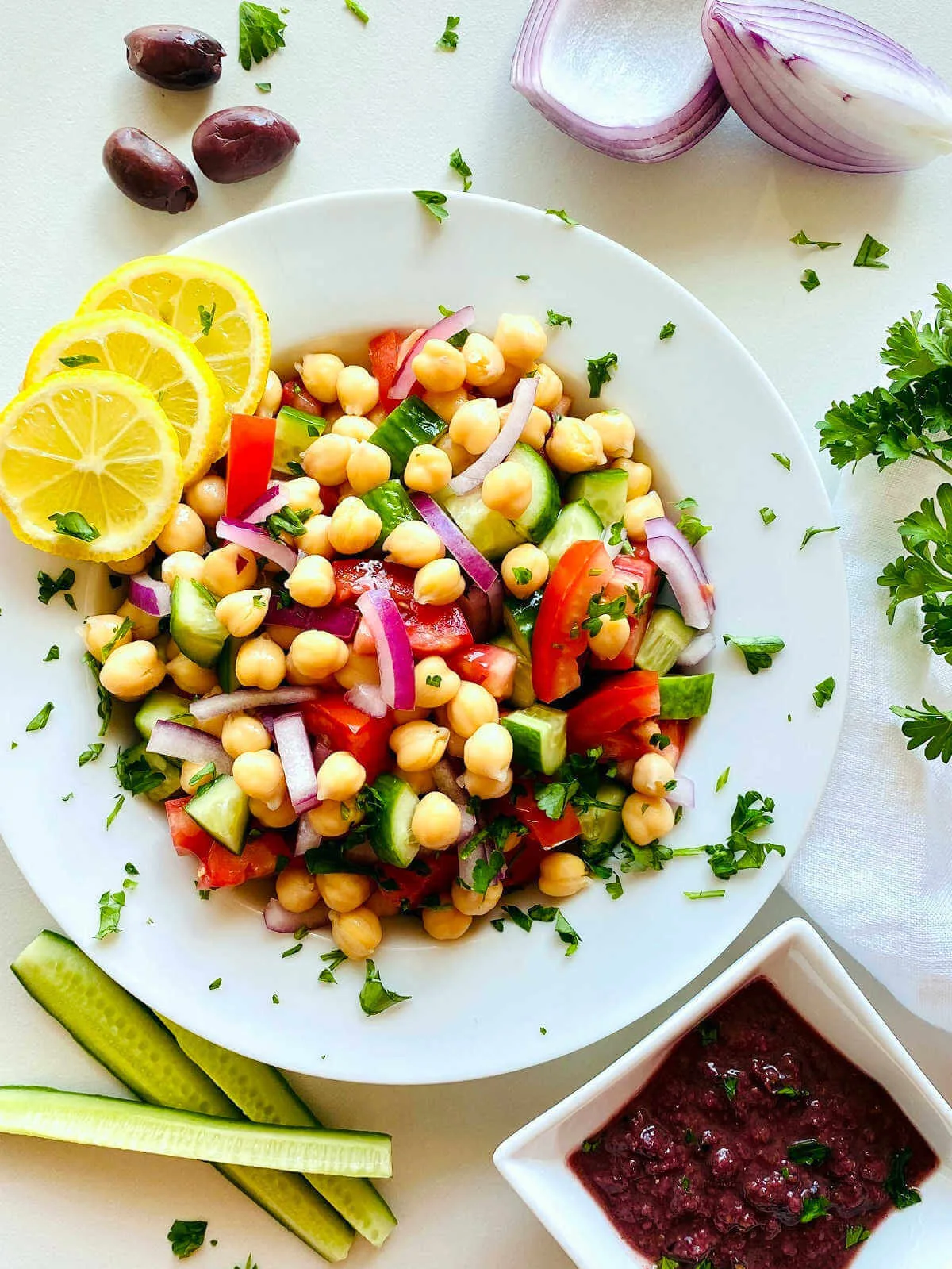 Mediterranean chickpea salad in a bowl