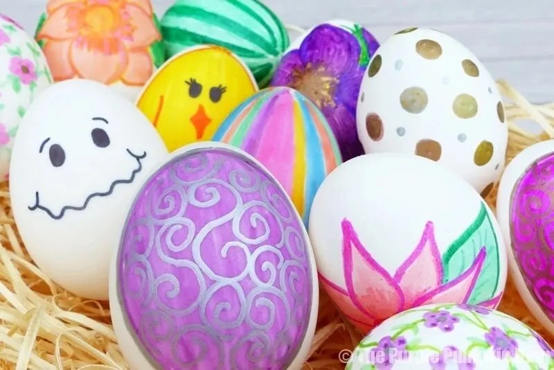 eggs decorated with sharpie markers