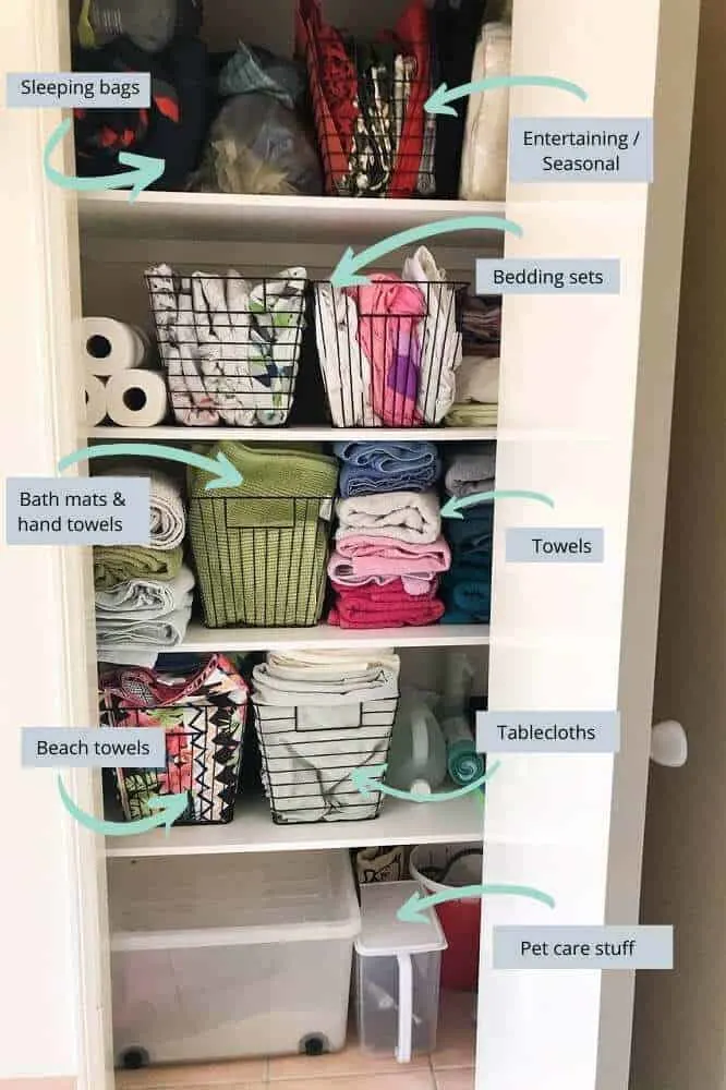 Linen cupboard makeover with kmart baskets