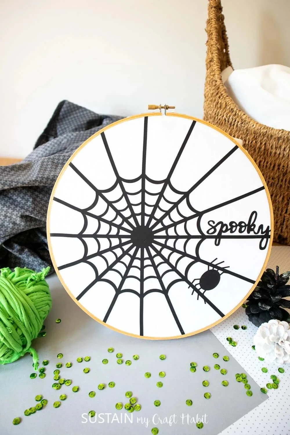 cricut spider web hoop decoration