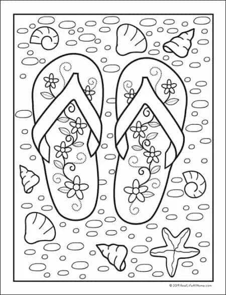 flip flops colouring page for kids